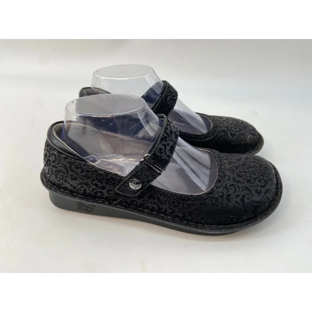 Alegria Mary Jane Shoes Women 37 Black Belle BEL-265 Embossed Goth Nurse Comfort